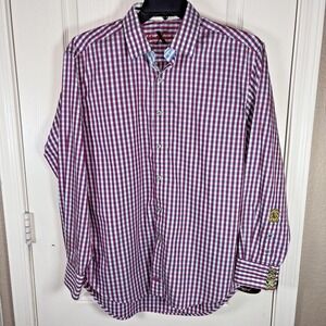 Robert Graham X Tailored Flip Cuff Men's LARGE Red/White/Blue Plaid‎ Button Down